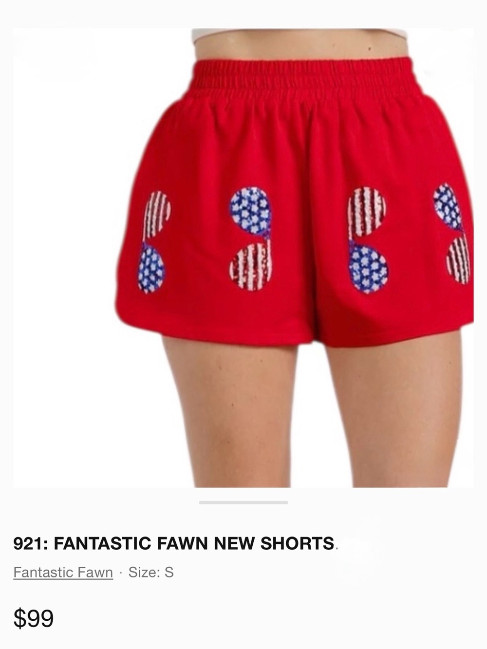 FANTASTIC FAWN SHORTS (NWT) PATRIOTIC FUN, SUPER STRETCHY, SZ SM